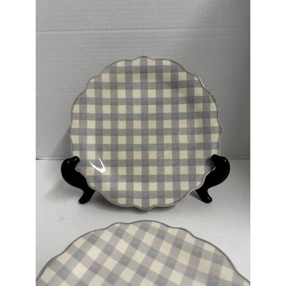 Pioneer Woman GINGHAM GREY Set of  4 Dinner Plates 10 3/4" NEW - Picture 5 of 10